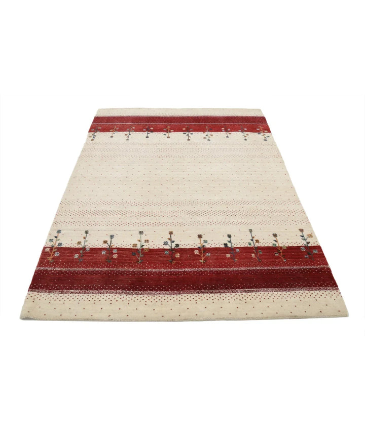 Ivory Indian Oriental Rug 4' 6" x 6' 6" Hand-Knotted | No. AT55959