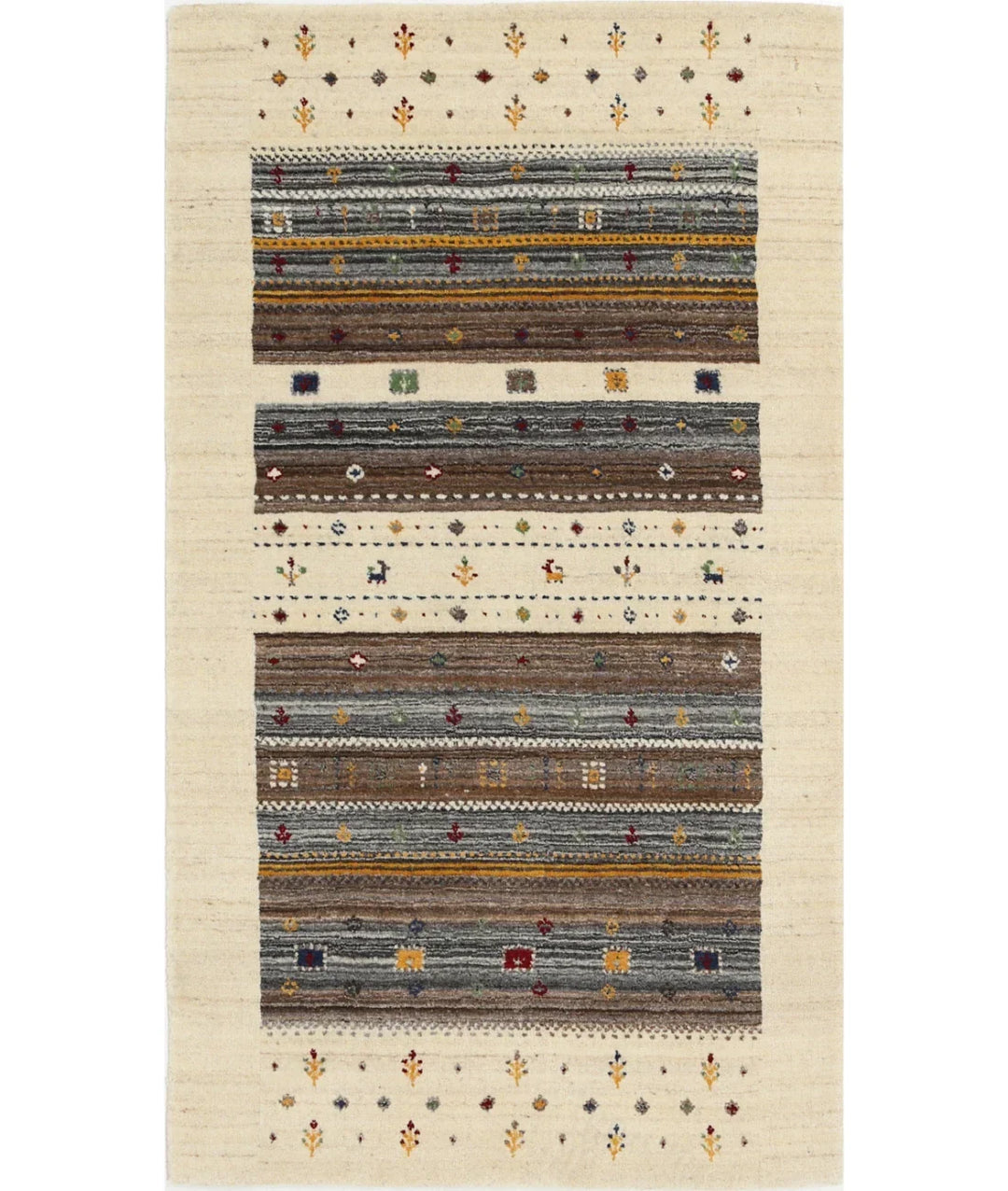 Ivory Indian Oriental Rug 3' 0" x 5' 2" Hand-Knotted | No. AT55972