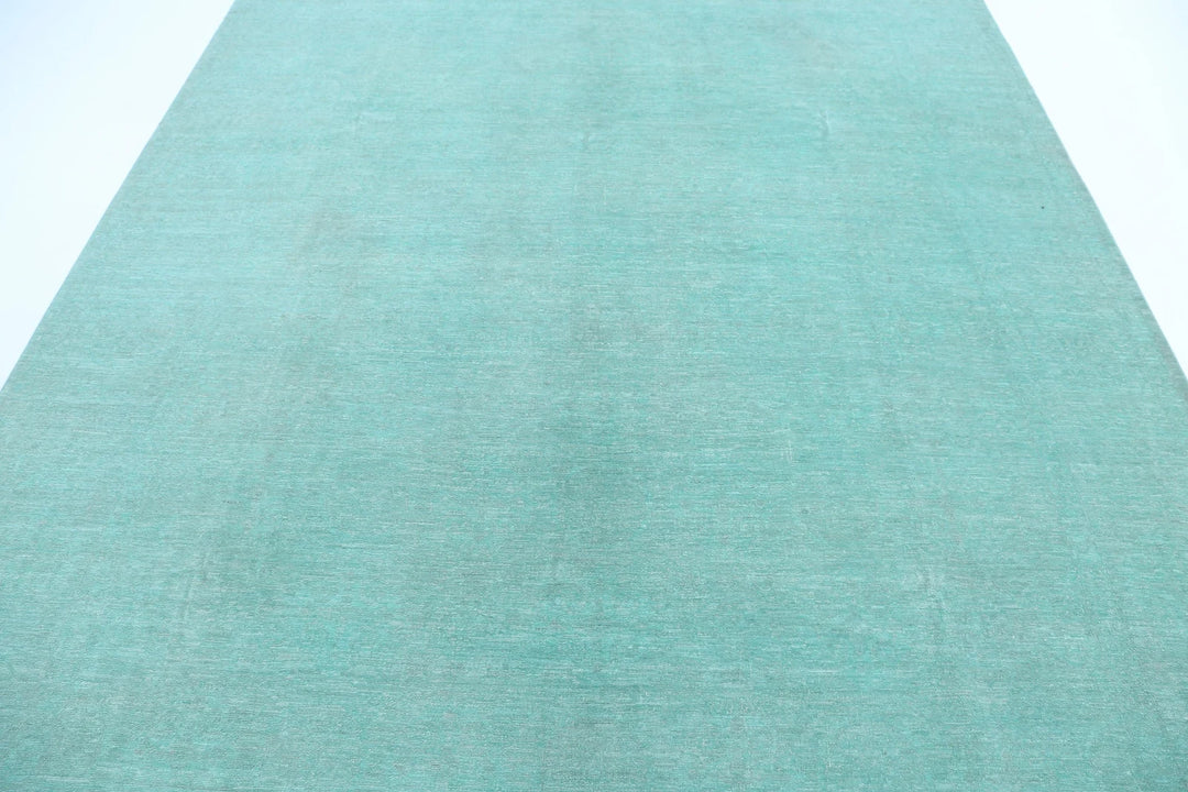 Green Afghan Overdye Rug 8' 0" x 9' 11" Hand-Knotted | No. AT55977