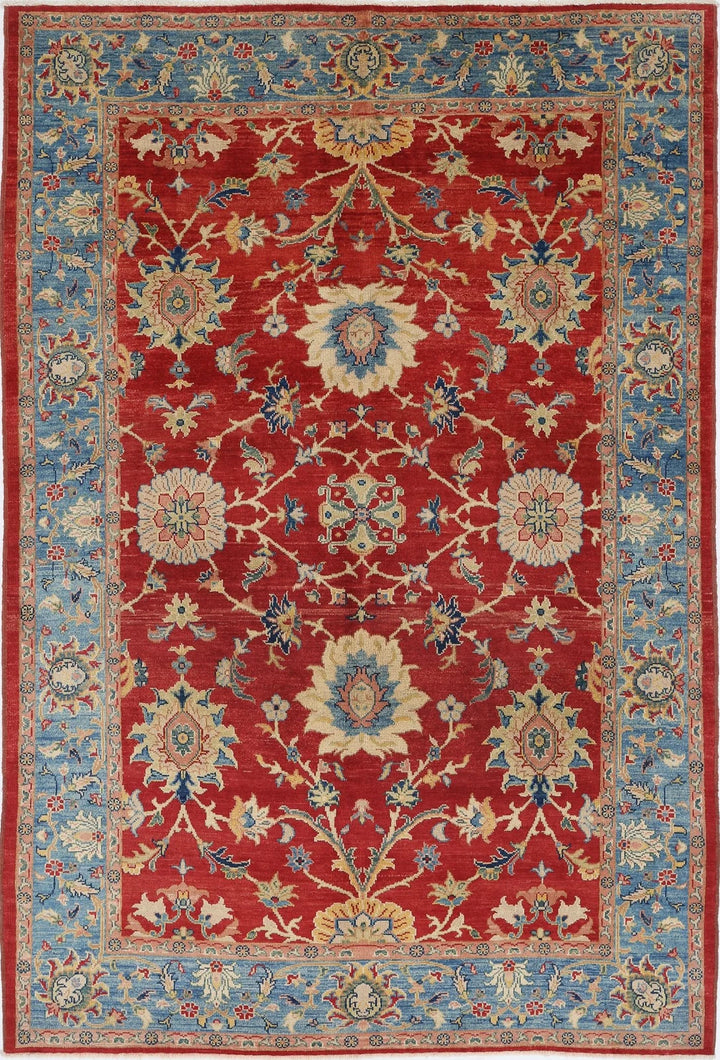 Red Afghan Ziegler Rug 6' 6" x 9' 8" Hand-Knotted | No. AT56041