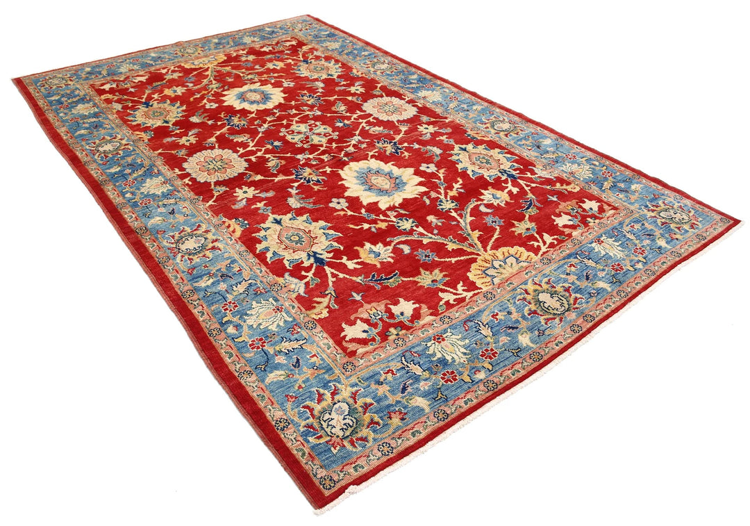 Red Afghan Ziegler Rug 6' 6" x 9' 8" Hand-Knotted | No. AT56041