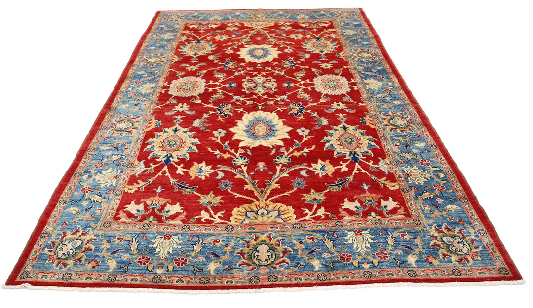 Red Afghan Ziegler Rug 6' 6" x 9' 8" Hand-Knotted | No. AT56041