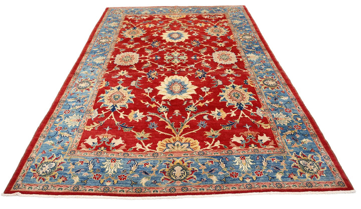 Red Afghan Ziegler Rug 6' 6" x 9' 8" Hand-Knotted | No. AT56041