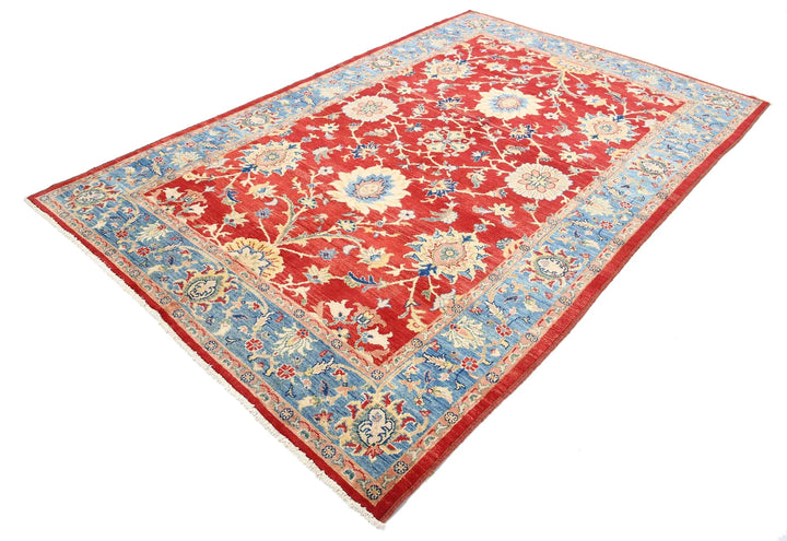 Red Afghan Ziegler Rug 6' 6" x 9' 8" Hand-Knotted | No. AT56041