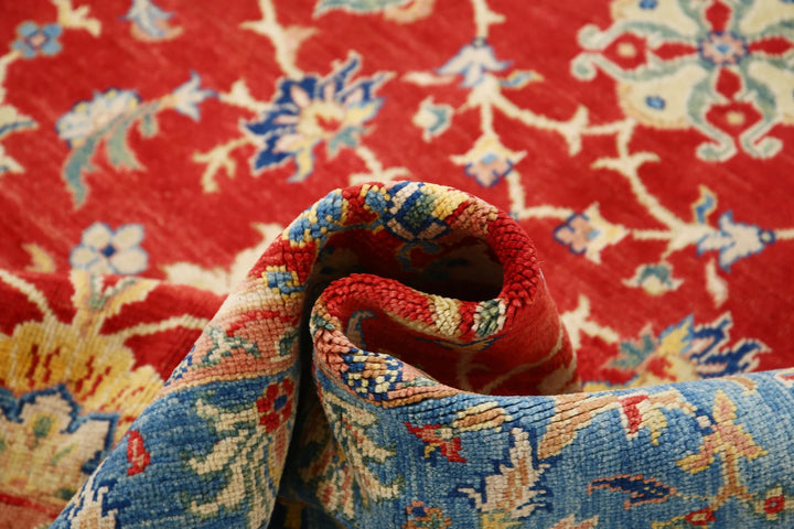 Red Afghan Ziegler Rug 6' 6" x 9' 8" Hand-Knotted | No. AT56041