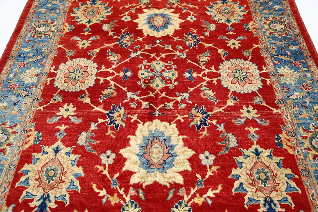 Red Afghan Ziegler Rug 6' 6" x 9' 8" Hand-Knotted | No. AT56041