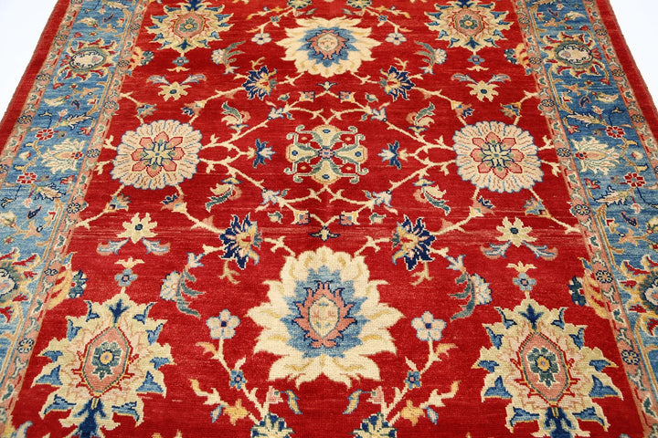 Red Afghan Ziegler Rug 6' 6" x 9' 8" Hand-Knotted | No. AT56041