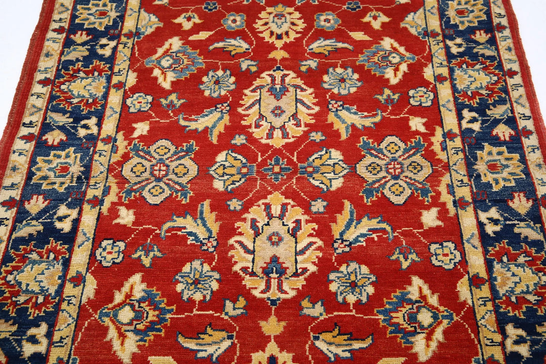 Red Afghan Ziegler Rug 3' 10" x 5' 8" Hand-Knotted | No. AT56148