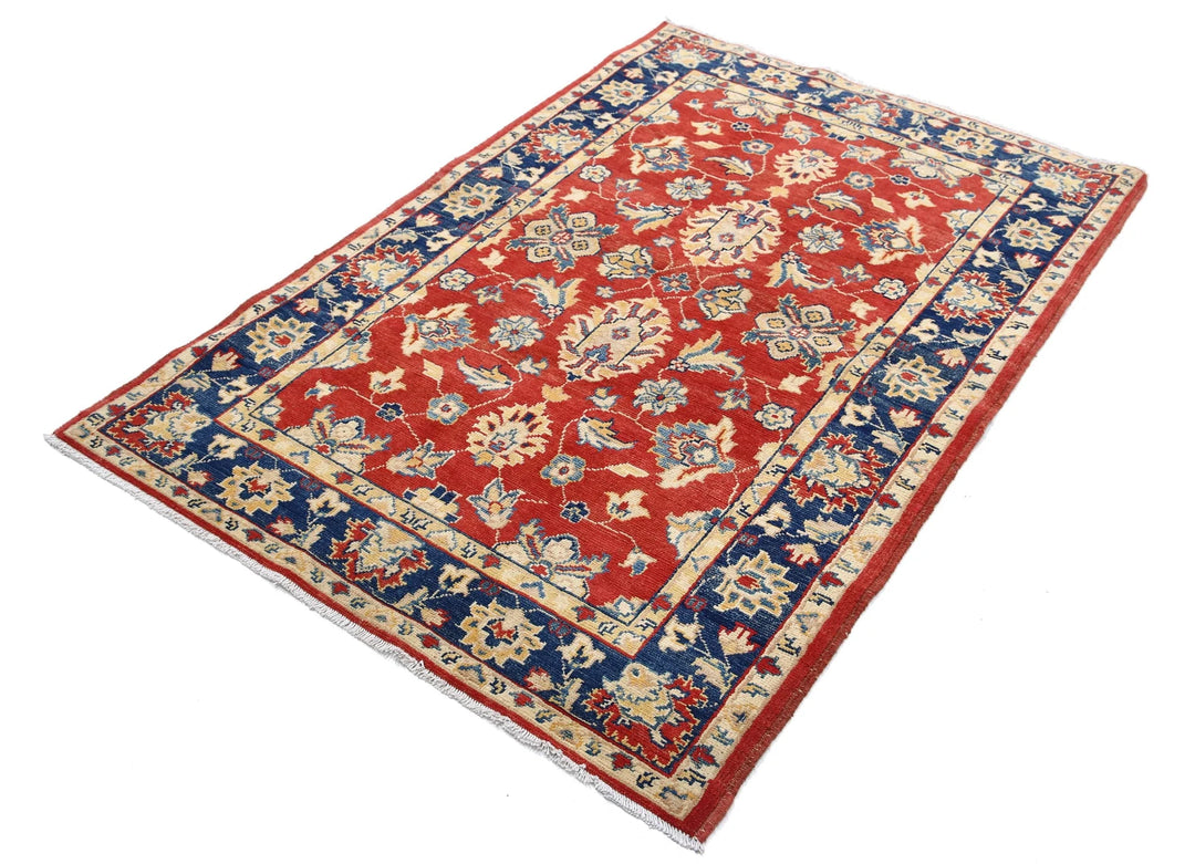 Red Afghan Ziegler Rug 3' 10" x 5' 8" Hand-Knotted | No. AT56148