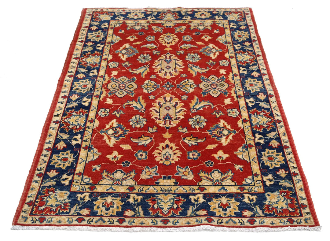 Red Afghan Ziegler Rug 3' 10" x 5' 8" Hand-Knotted | No. AT56148
