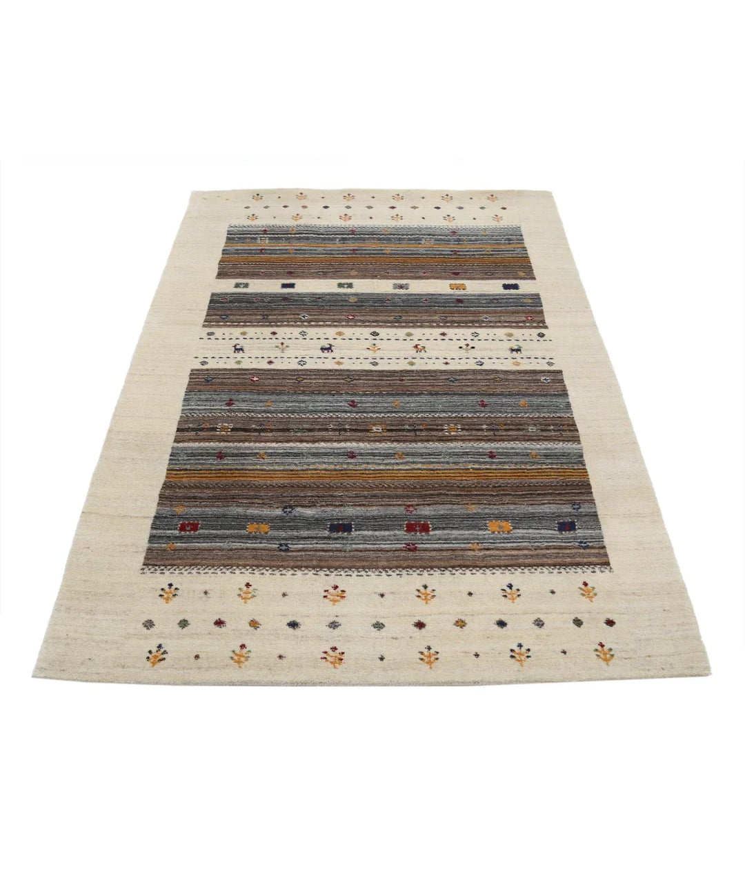 Ivory Indian Lori Rug 4' 0" x 5' 10" Hand-Knotted | No. AT56185