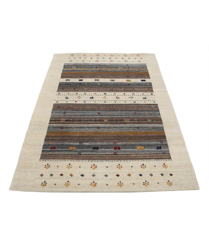 Ivory Indian Lori Rug 4' 0" x 5' 10" Hand-Knotted | No. AT56185