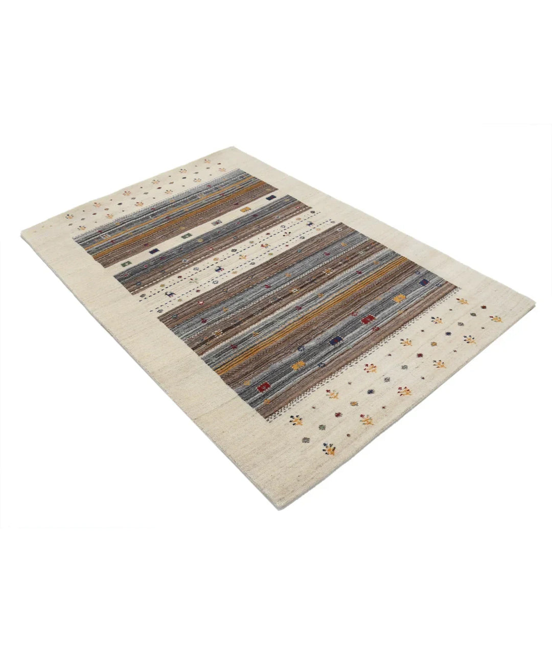 Ivory Indian Lori Rug 4' 0" x 5' 10" Hand-Knotted | No. AT56185