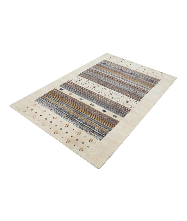 Ivory Indian Lori Rug 4' 0" x 5' 10" Hand-Knotted | No. AT56185