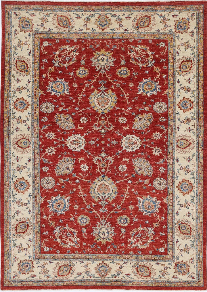 Red Afghan Ziegler Rug 5' 7" x 8' 0" Hand-Knotted | No. AT56199