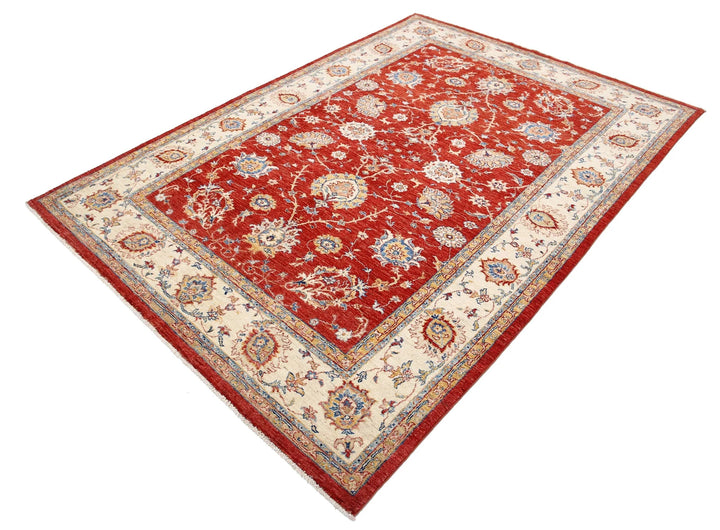 Red Afghan Ziegler Rug 5' 7" x 8' 0" Hand-Knotted | No. AT56199