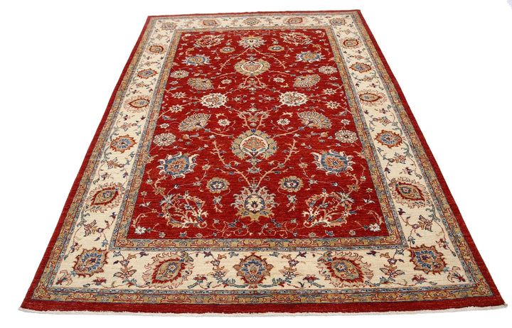 Red Afghan Ziegler Rug 5' 7" x 8' 0" Hand-Knotted | No. AT56199