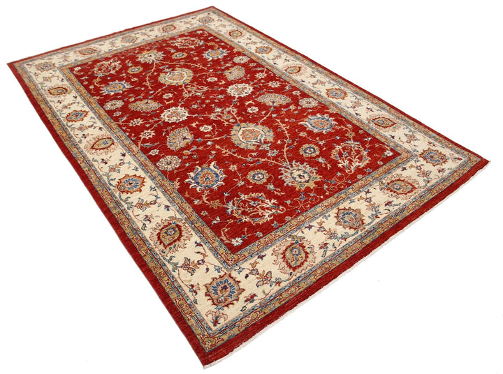 Red Afghan Ziegler Rug 5' 7" x 8' 0" Hand-Knotted | No. AT56199