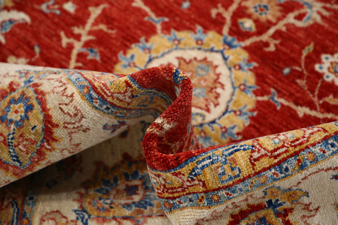 Red Afghan Ziegler Rug 5' 7" x 8' 0" Hand-Knotted | No. AT56199