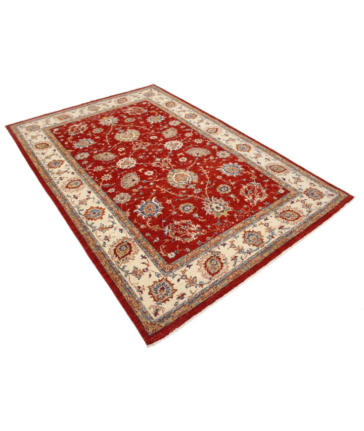 Red Afghan Ziegler Rug 5' 7" x 8' 0" Hand-Knotted | No. AT56199