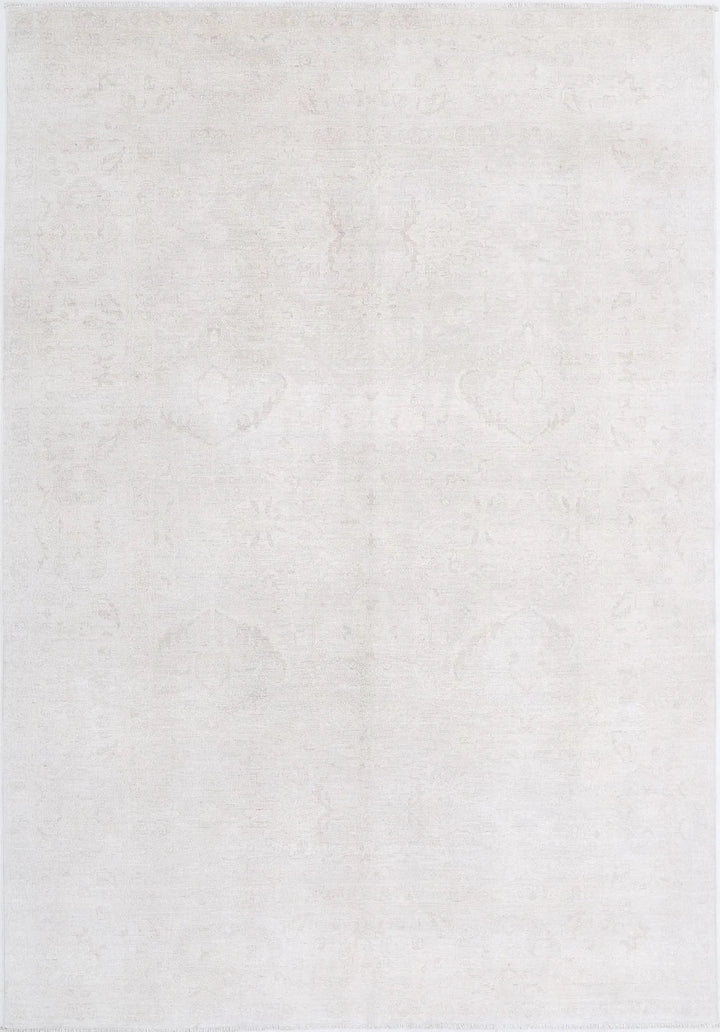Ivory Afghan Tabriz Rug 5' 11" x 8' 5" Hand-Knotted | No. AT56230