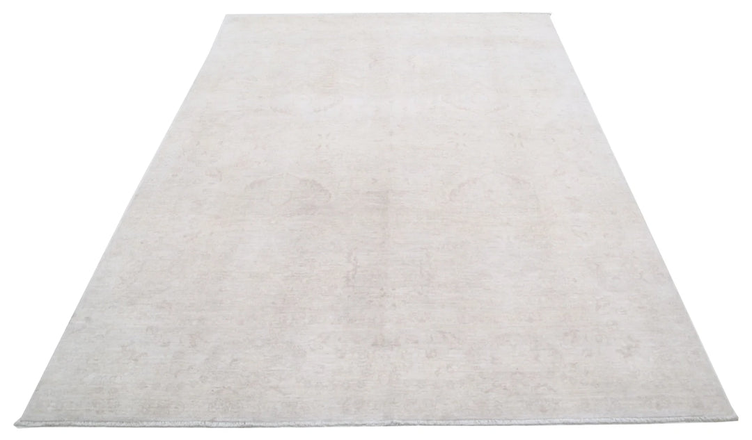Ivory Afghan Tabriz Rug 5' 11" x 8' 5" Hand-Knotted | No. AT56230