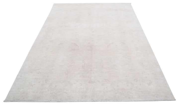 Ivory Afghan Tabriz Rug 5' 11" x 8' 5" Hand-Knotted | No. AT56230