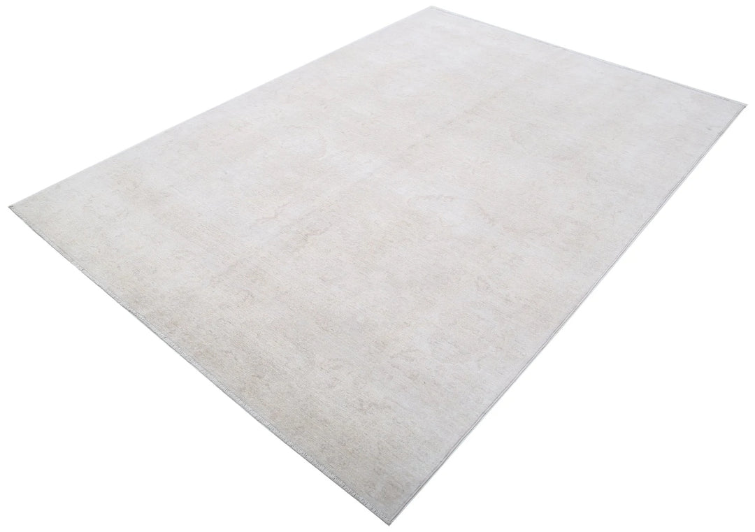 Ivory Afghan Tabriz Rug 5' 11" x 8' 5" Hand-Knotted | No. AT56230