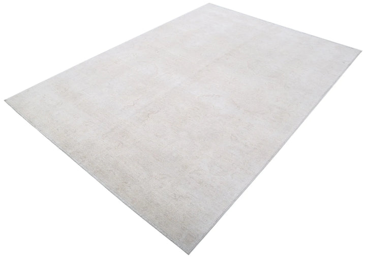 Ivory Afghan Tabriz Rug 5' 11" x 8' 5" Hand-Knotted | No. AT56230