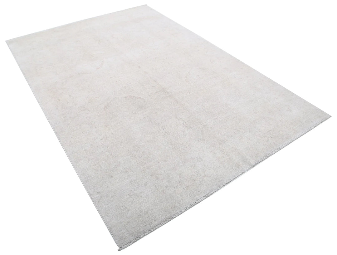 Ivory Afghan Tabriz Rug 5' 11" x 8' 5" Hand-Knotted | No. AT56230