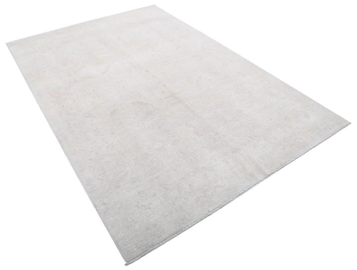 Ivory Afghan Tabriz Rug 5' 11" x 8' 5" Hand-Knotted | No. AT56230
