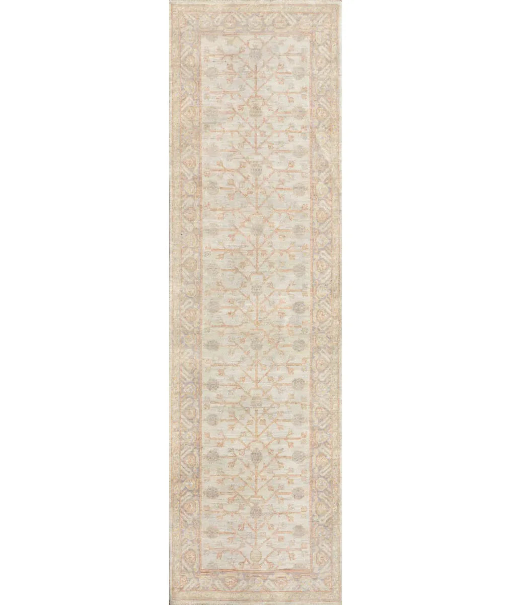 Tan Afghan Khotan Rug 3' 0" x 10' 3" Hand-Knotted | No. AT56289