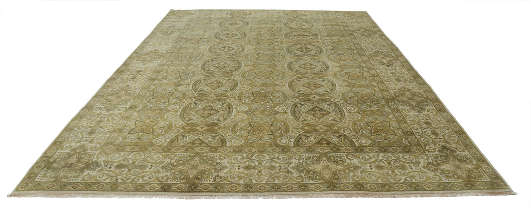 Green Ivory Indian Ziegler Rug 8' 11" x 11' 7" Hand-Knotted | No. AT56319
