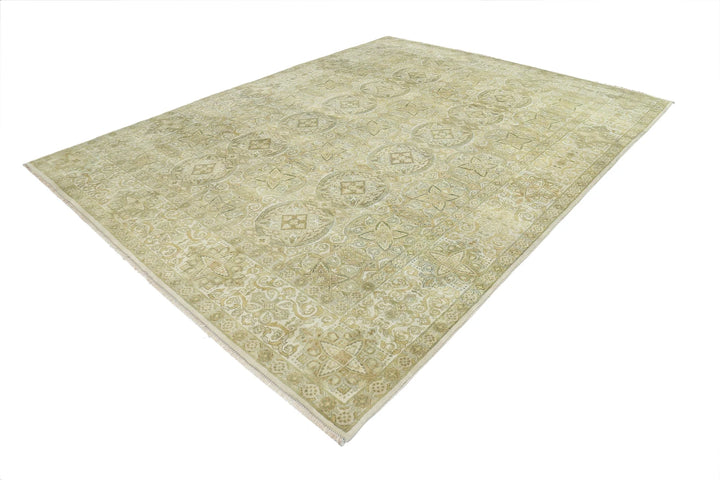 Green Ivory Indian Ziegler Rug 8' 11" x 11' 7" Hand-Knotted | No. AT56319