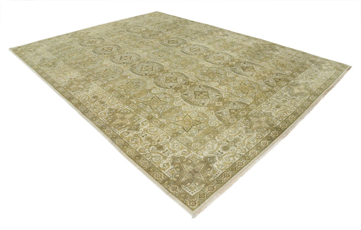 Green Ivory Indian Ziegler Rug 8' 11" x 11' 7" Hand-Knotted | No. AT56319