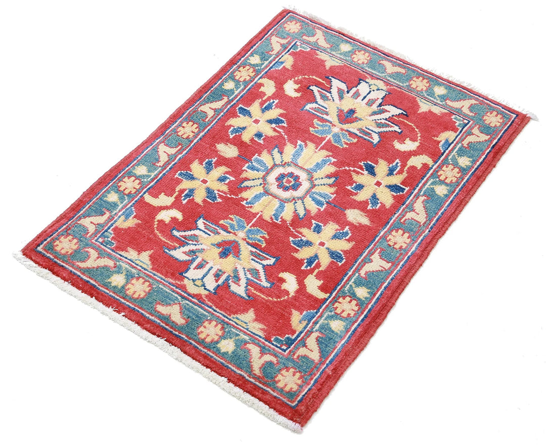 Red Afghan Oriental Rug 2'0" x 2'10" Hand-Knotted detail