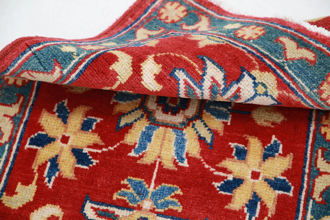 Red Afghan Oriental Rug 2'0" x 2'10" Hand-Knotted border