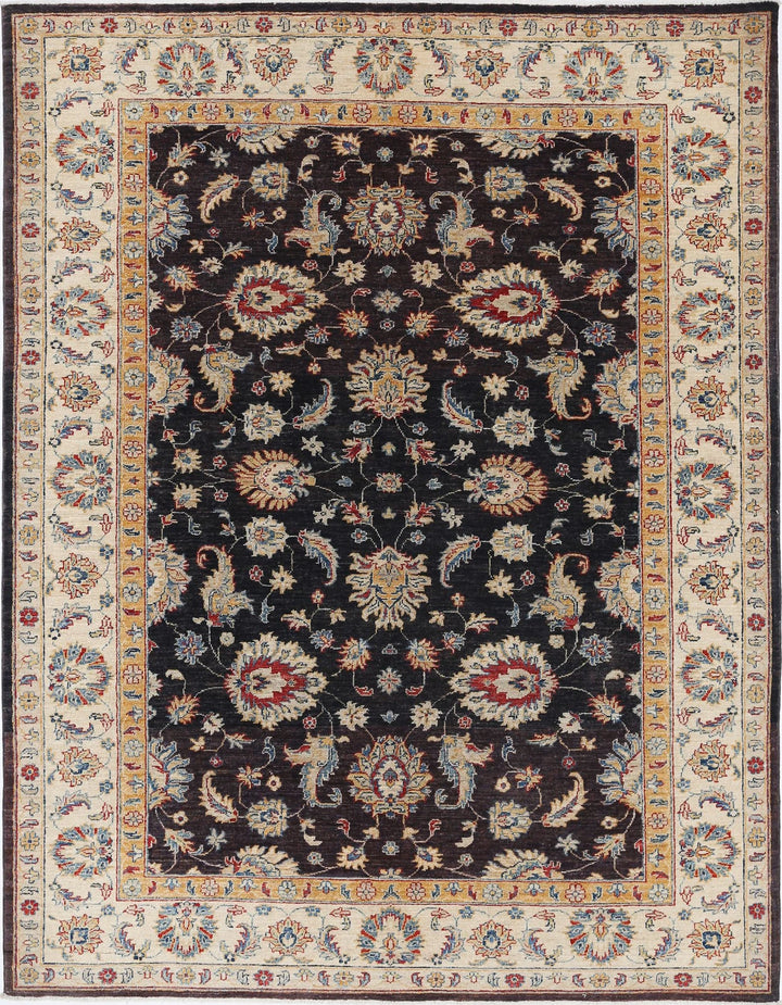 Brown Afghan Oriental Rug 5'10" x 7'10" Hand-Knotted