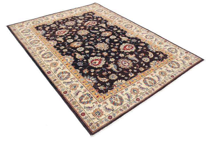 Brown Afghan Oriental Rug 5'10" x 7'10" Hand-Knotted detail