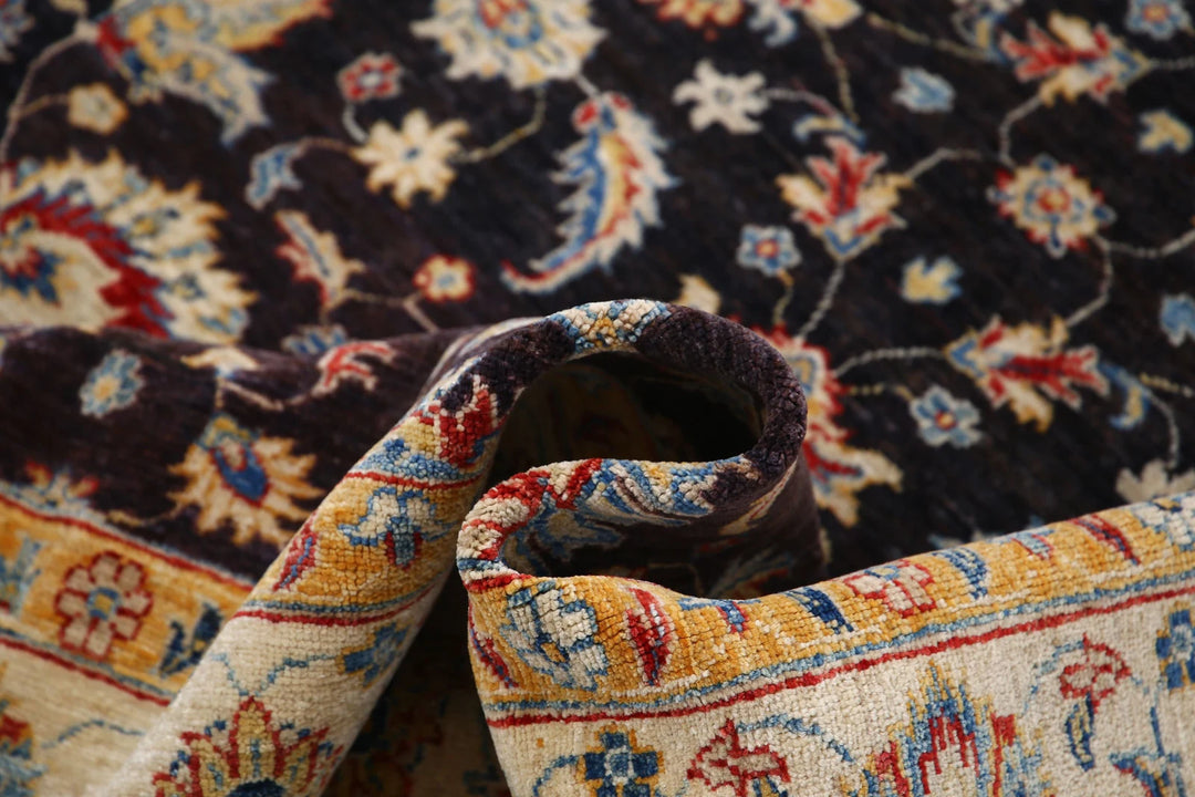 Brown Afghan Oriental Rug 5'10" x 7'10" Hand-Knotted close-up