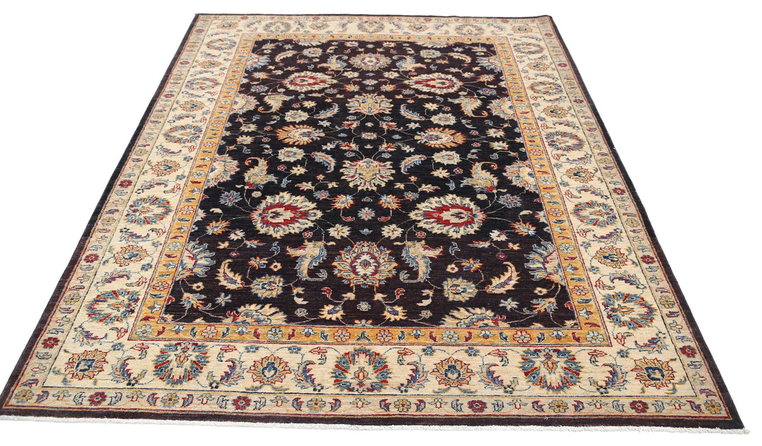 Brown Afghan Oriental Rug 5'10" x 7'10" Hand-Knotted border