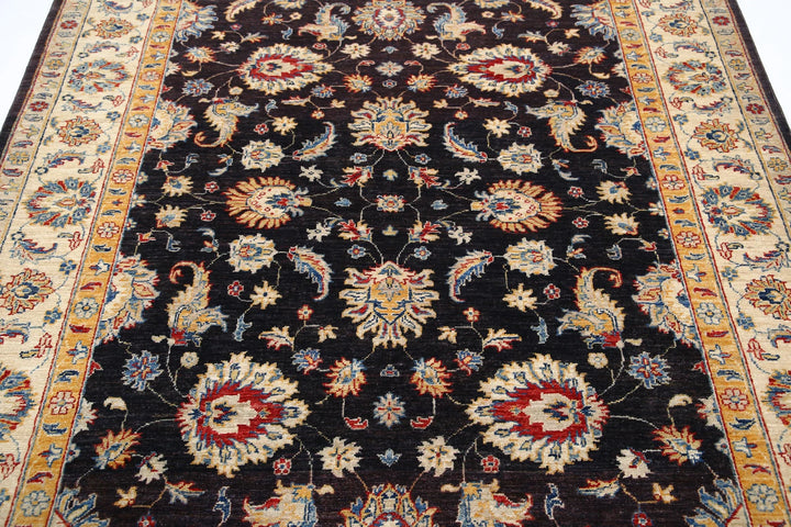 Brown Afghan Oriental Rug 5'10" x 7'10" Hand-Knotted field