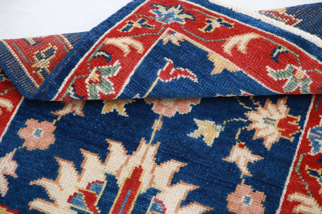 Blue Afghan Oriental Rug 2'1" x 2'10" Hand-Knotted detail