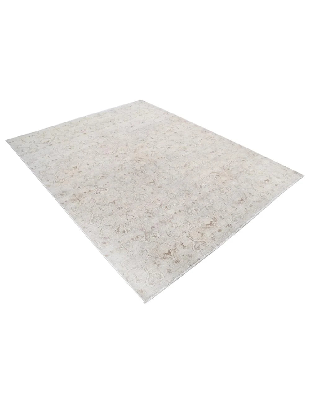 Ivory Afghan Tabriz Rug 6' 0" x 7' 9" Hand-Knotted | No. AT56727