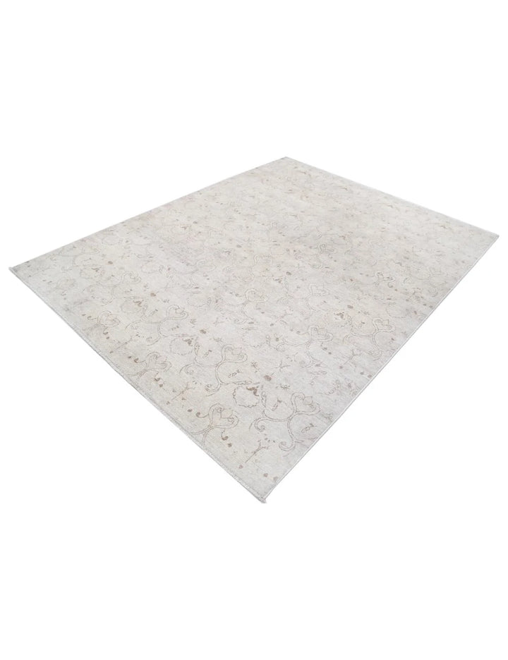 Ivory Afghan Tabriz Rug 6' 0" x 7' 9" Hand-Knotted | No. AT56727