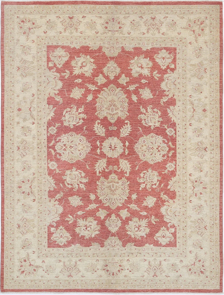 Red Afghan Ziegler Rug 5' 7" x 7' 5" Hand-Knotted | No. AT56923