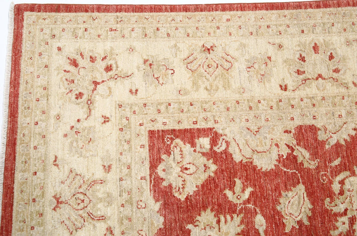 Red Afghan Ziegler Rug 5' 7" x 7' 5" Hand-Knotted | No. AT56923