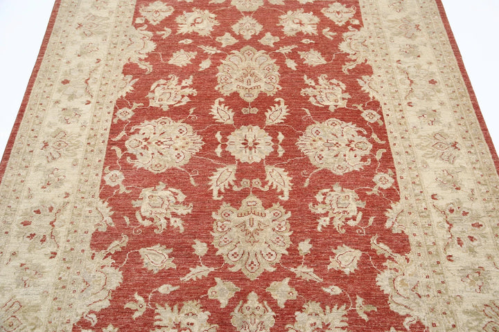 Red Afghan Ziegler Rug 5' 7" x 7' 5" Hand-Knotted | No. AT56923