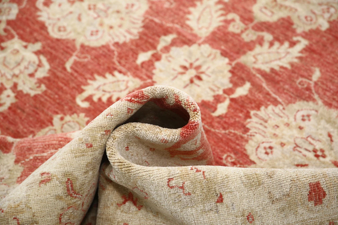 Red Afghan Ziegler Rug 5' 7" x 7' 5" Hand-Knotted | No. AT56923