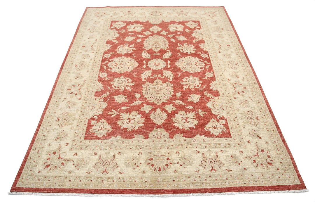Red Afghan Ziegler Rug 5' 7" x 7' 5" Hand-Knotted | No. AT56923